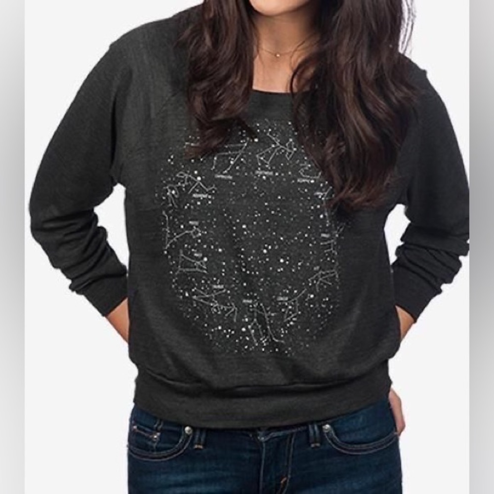 EUC FLUFFY CO Camping Chic Astrology GraphicDark Grey Raglan Sleeve Sweatshirt M
